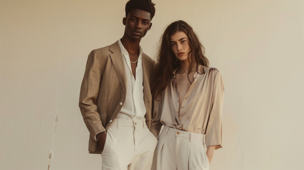 Luxury aesthetic outfit featuring neutral knitwear, tailored trousers, and refined leather accessories in quiet luxury style