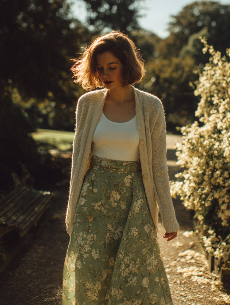 floral midi skirt spring outfit idea