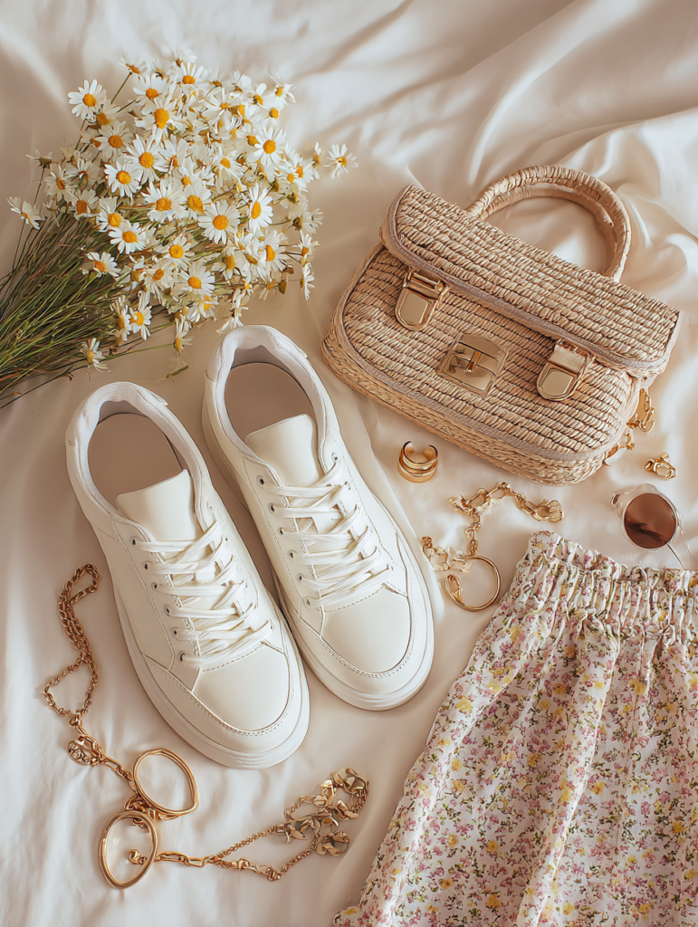 white sneakers casual spring outfit
