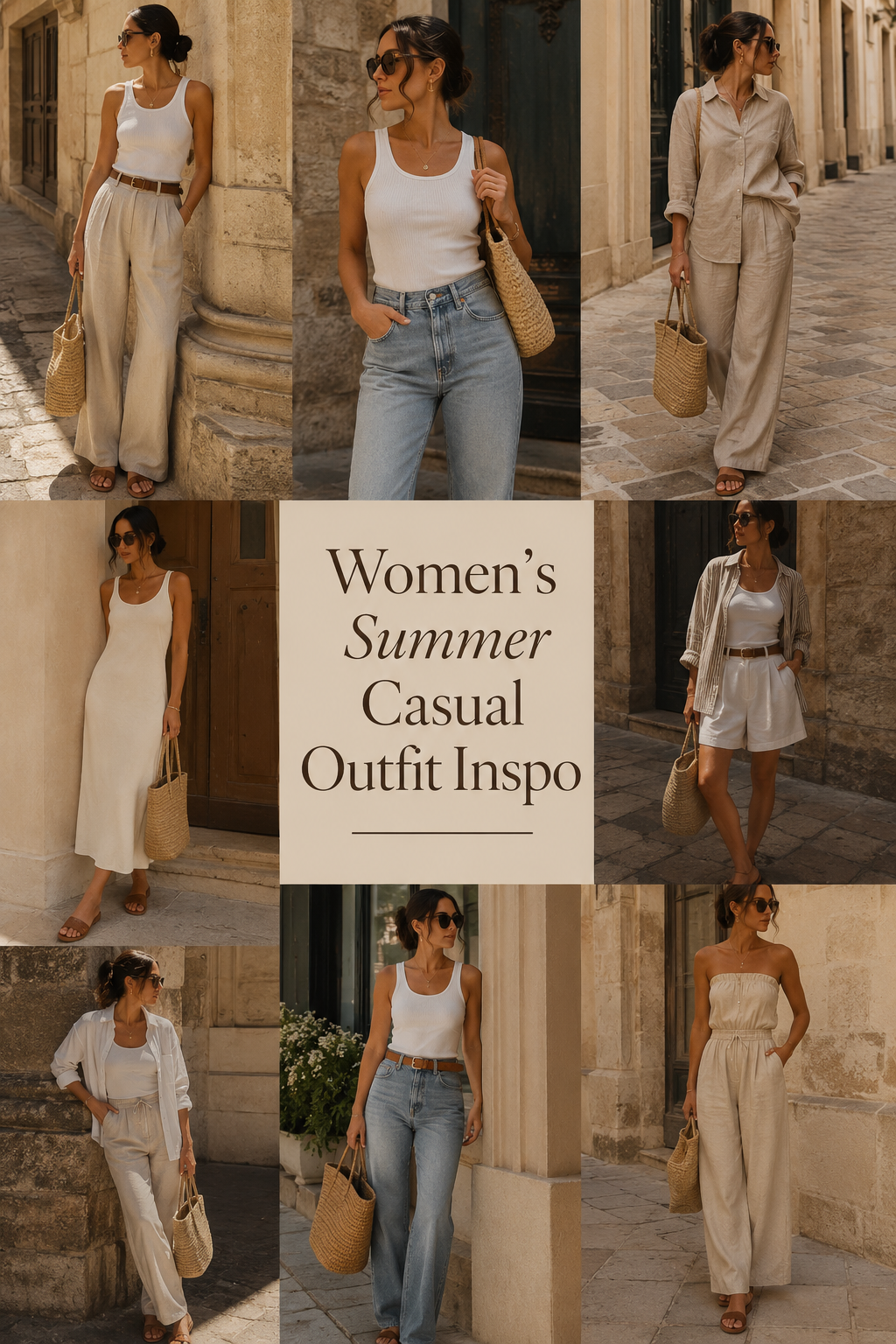 women's summer casual outfit inspiration with neutral fashion aesthetic