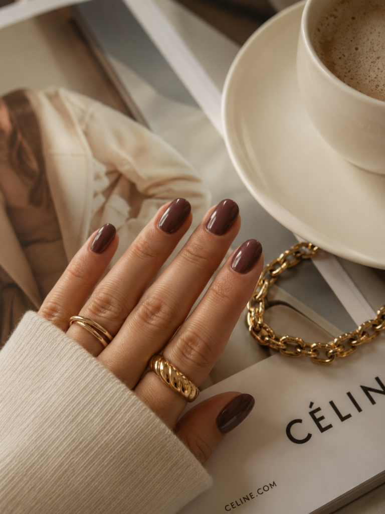 luxury cherry mocha nails aesthetic