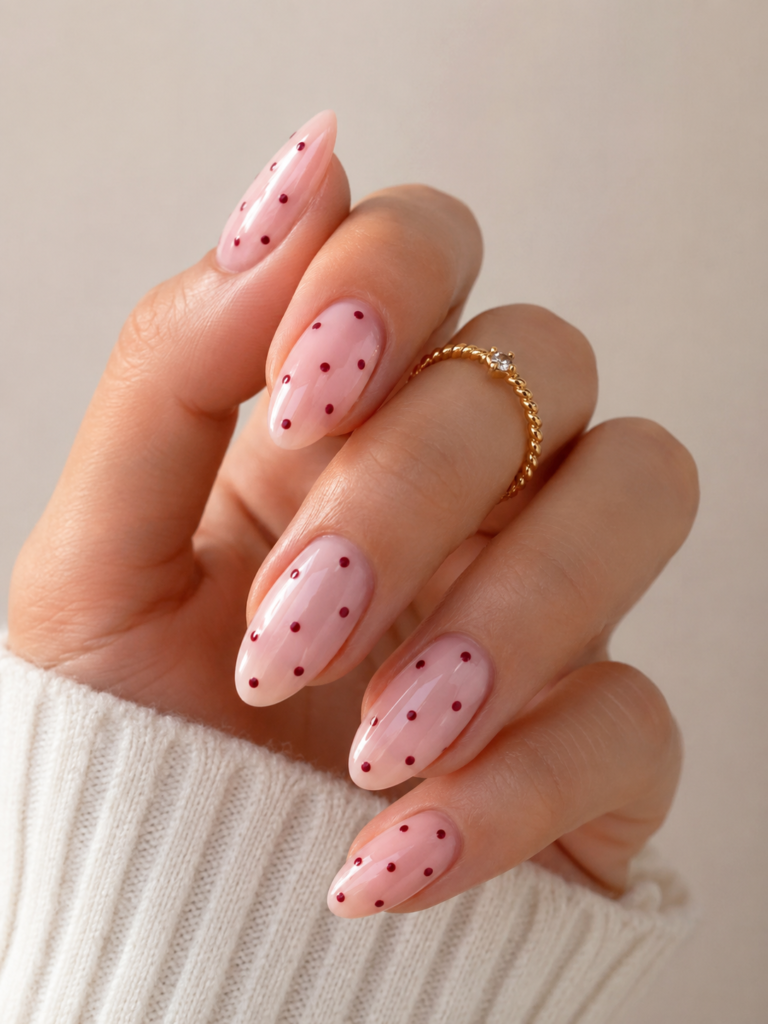 cherry mocha nail design with pink almond nails