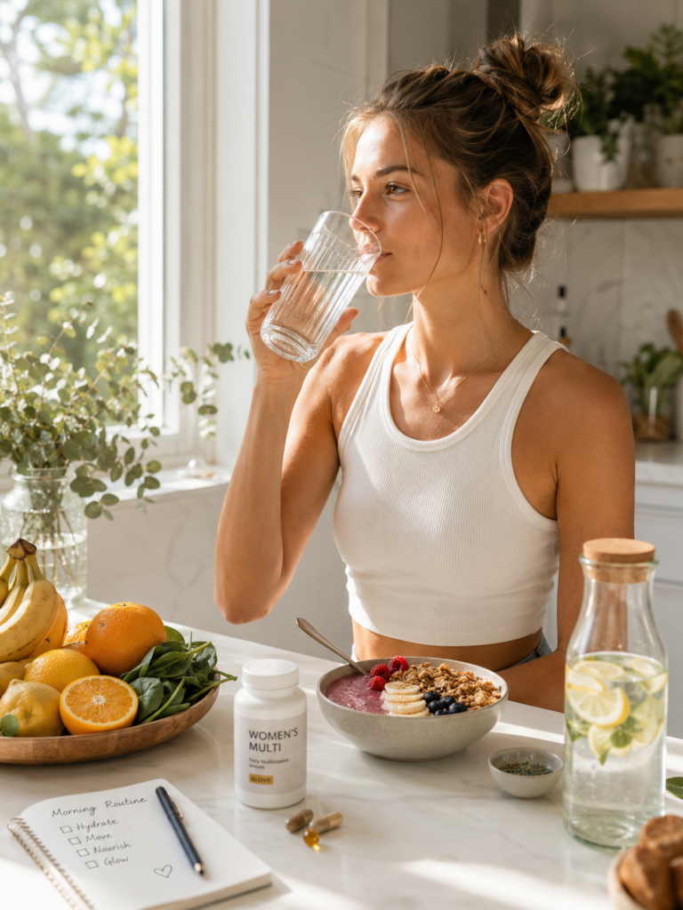 healthy morning wellness routine with nutritious breakfast