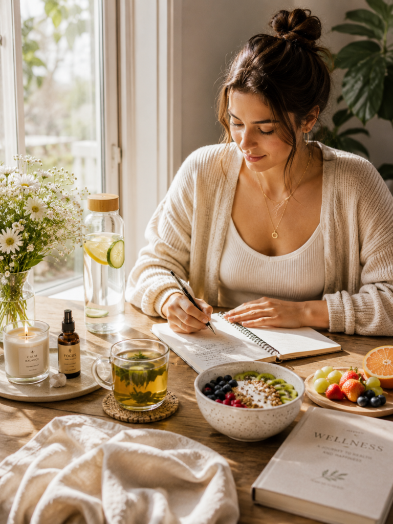 healthy self care morning routine with wellness breakfast