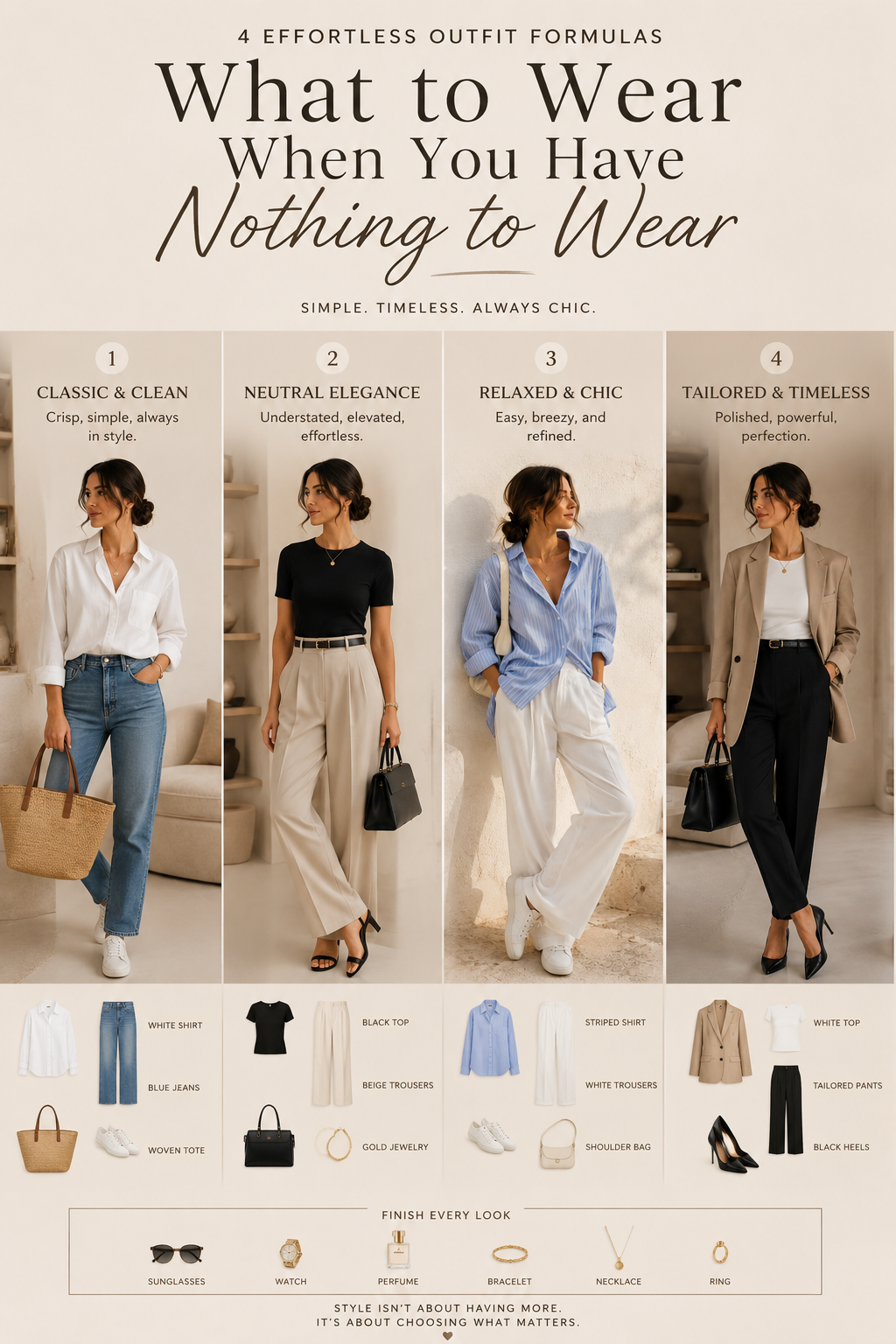 effortless chic outfit formulas for women with minimalist capsule wardrobe style