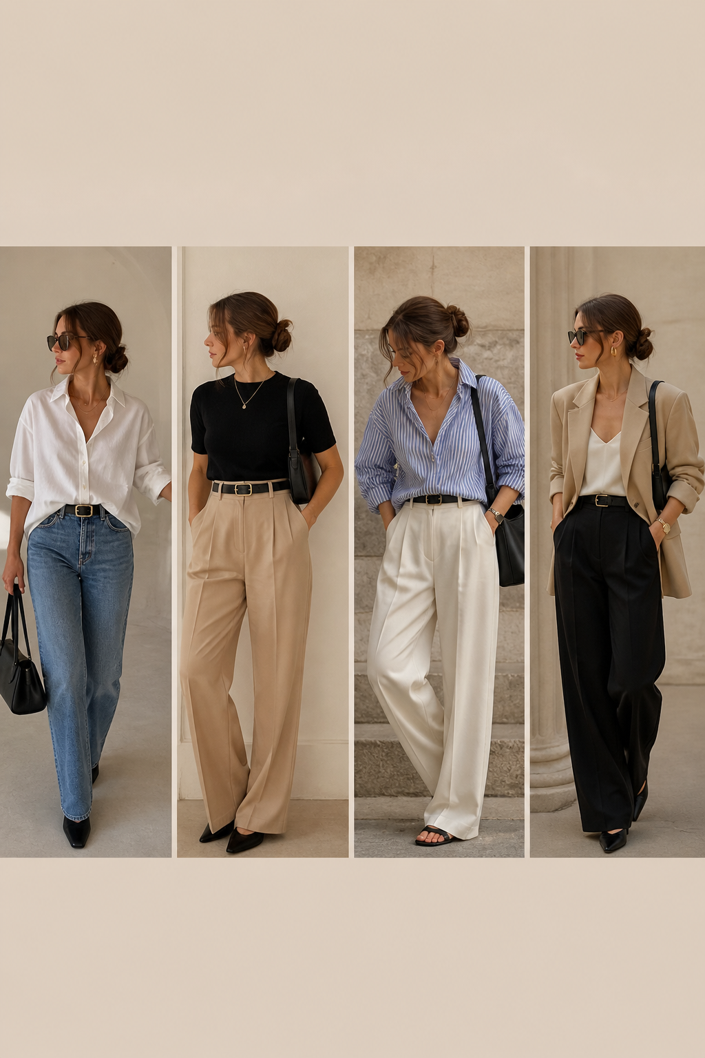 chic casual outfit ideas with neutral capsule wardrobe pieces