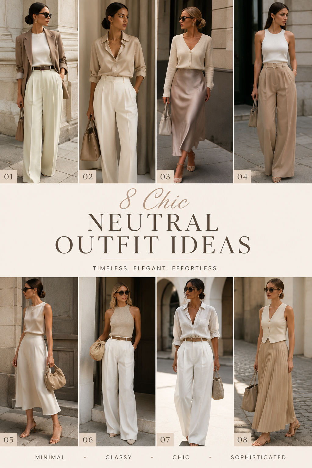 minimal chic outfit ideas for women with neutral capsule wardrobe looks