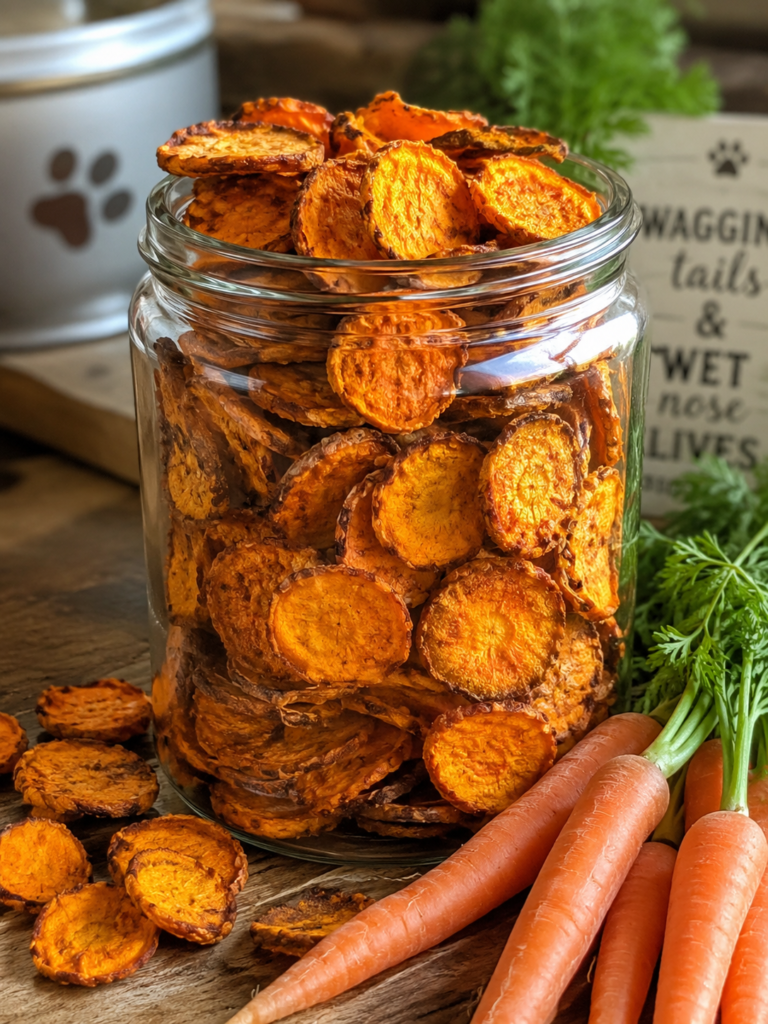 crispy carrot chips for dogs in glass jar
