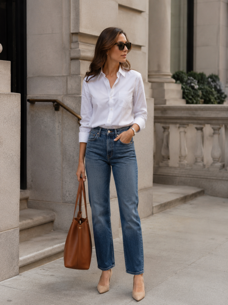 white shirt and jeans expensive-looking outfit