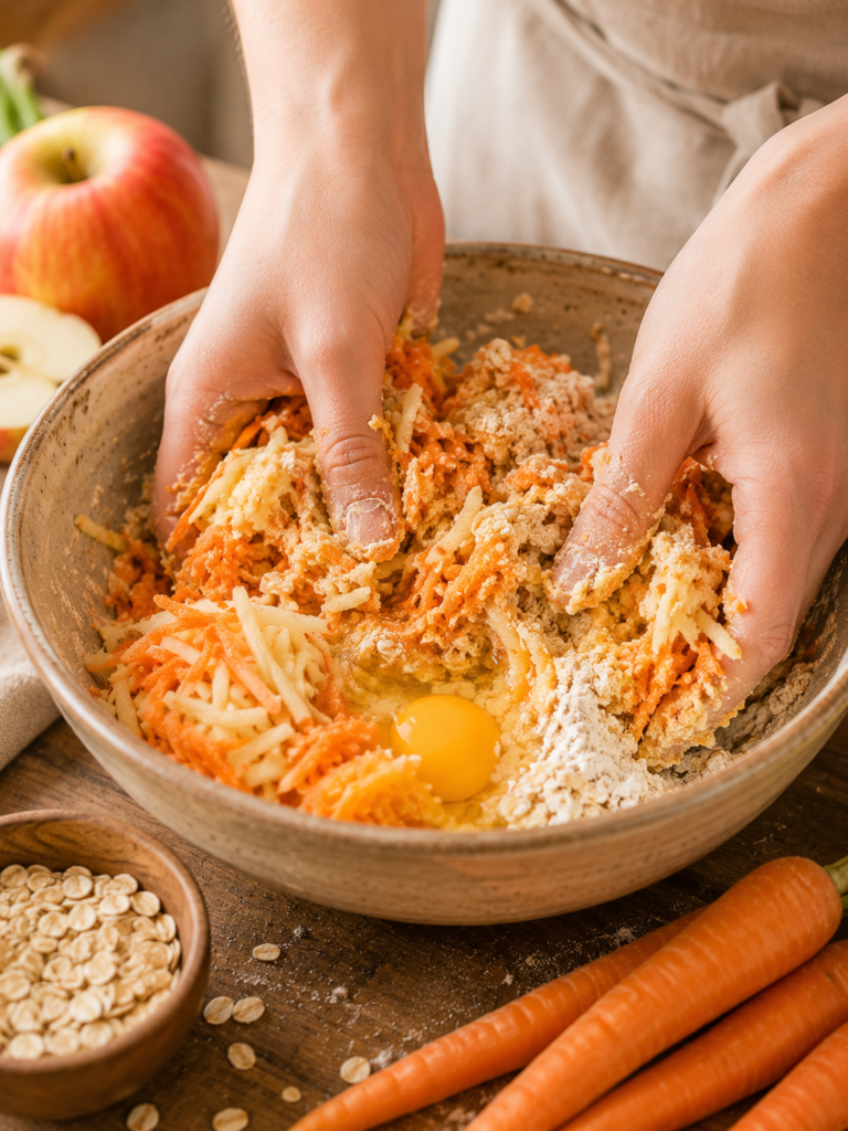 making apple and carrot dog treat dough