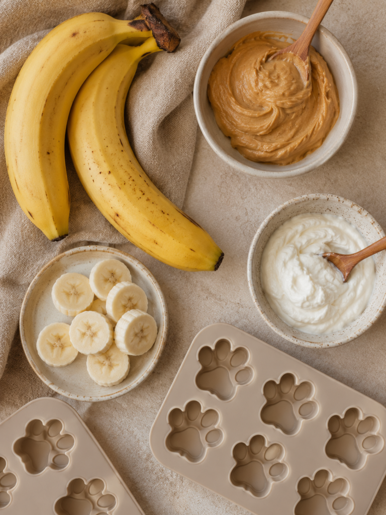 ingredients for peanut butter banana frozen dog treats