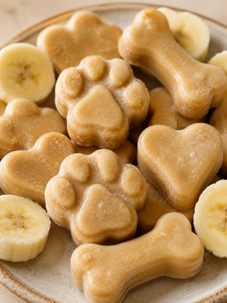 frozen peanut butter banana dog treats close up