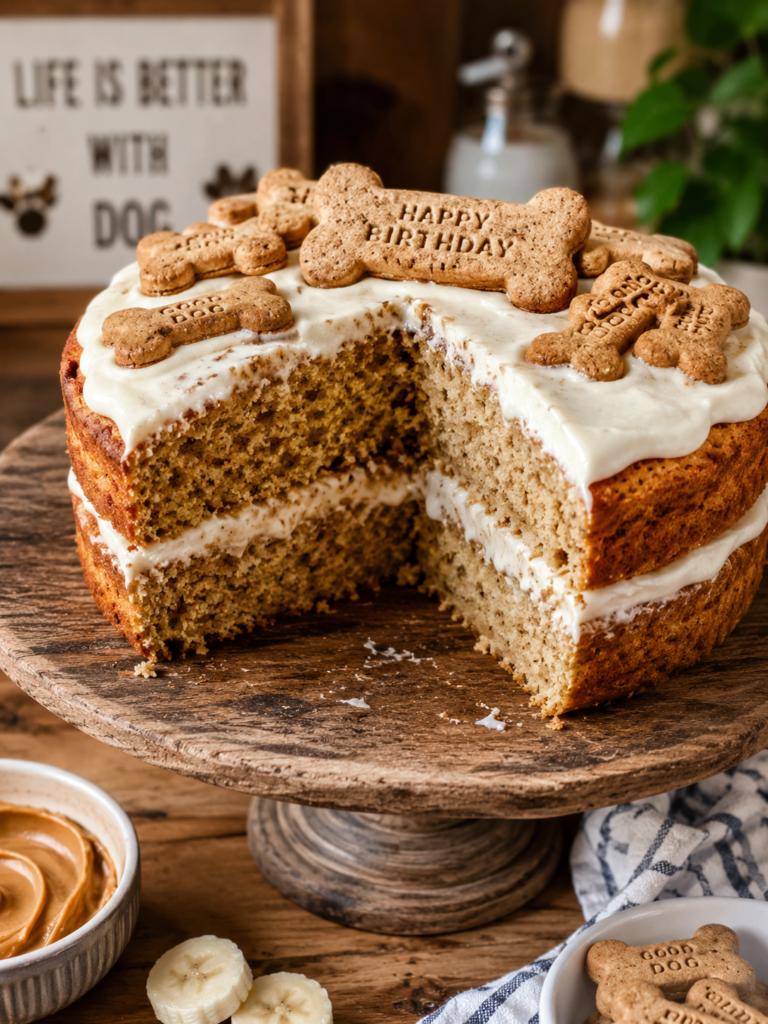 peanut butter banana dog birthday cake