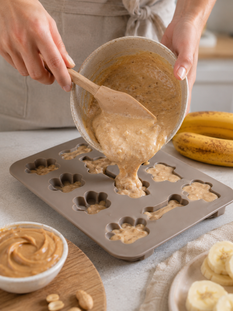making homemade peanut butter banana frozen dog treats