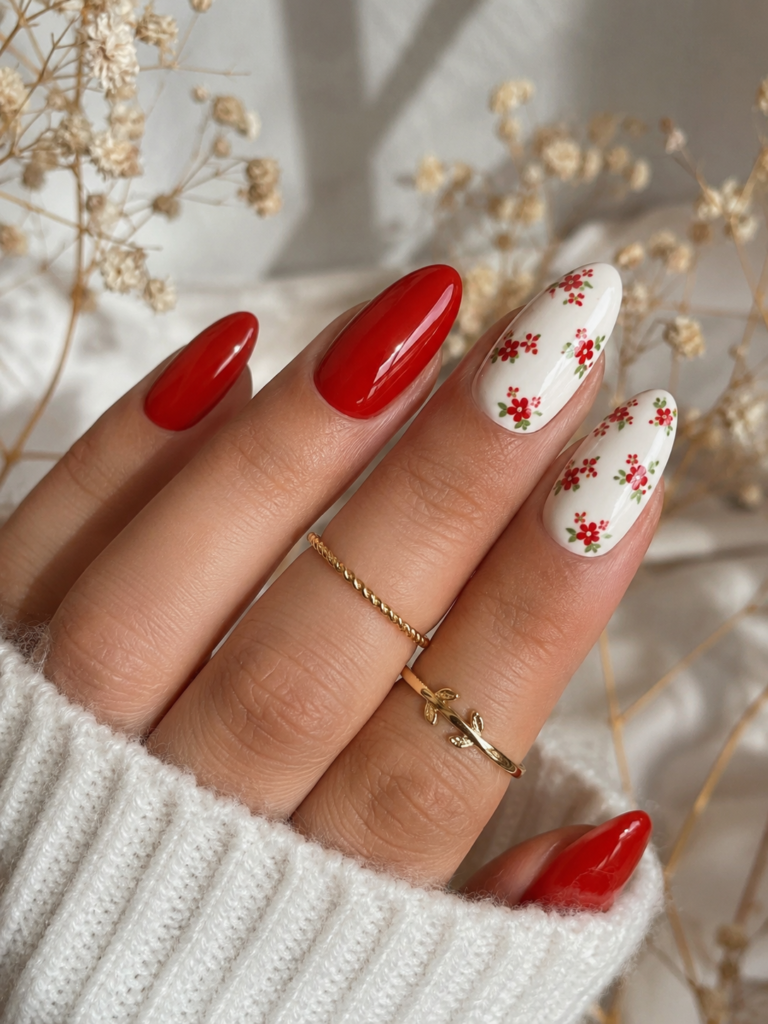 spring floral red manicure inspiration