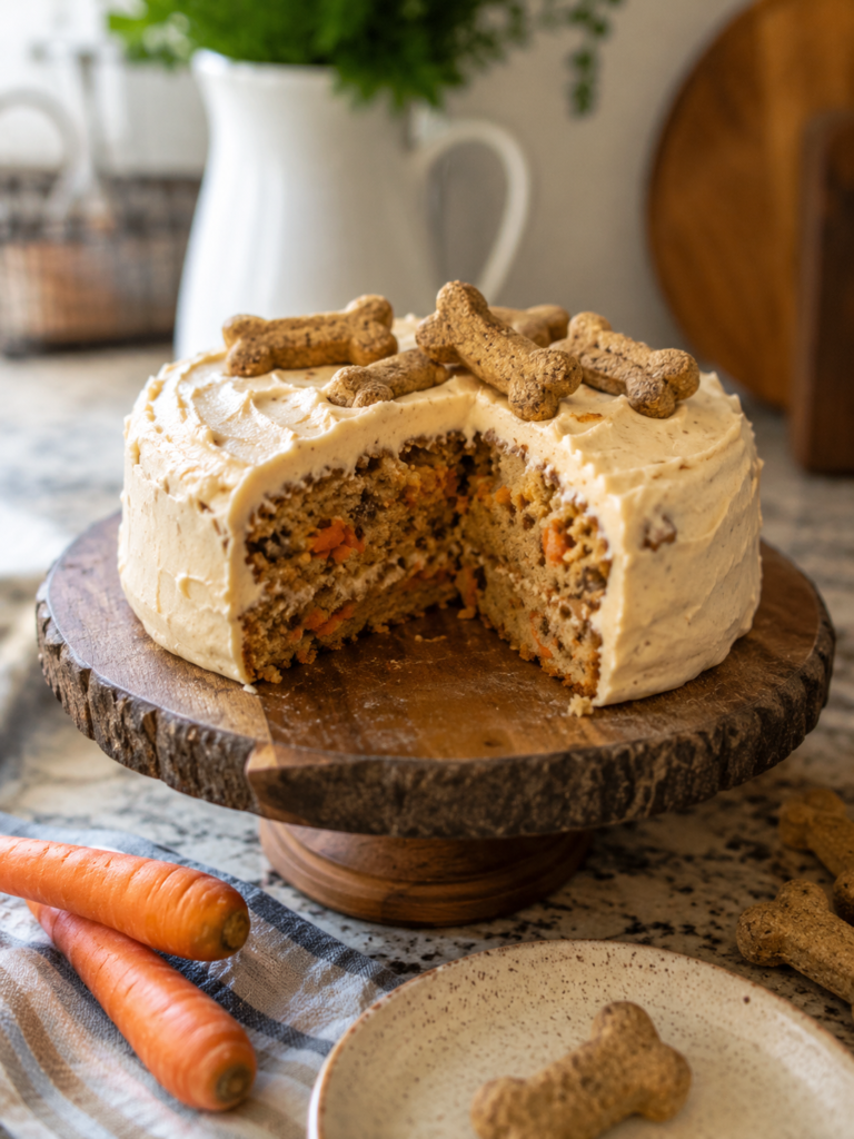 homemade peanut butter dog birthday cake close up