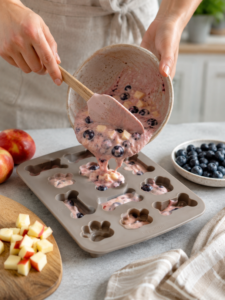making frozen homemade dog treats in silicone molds