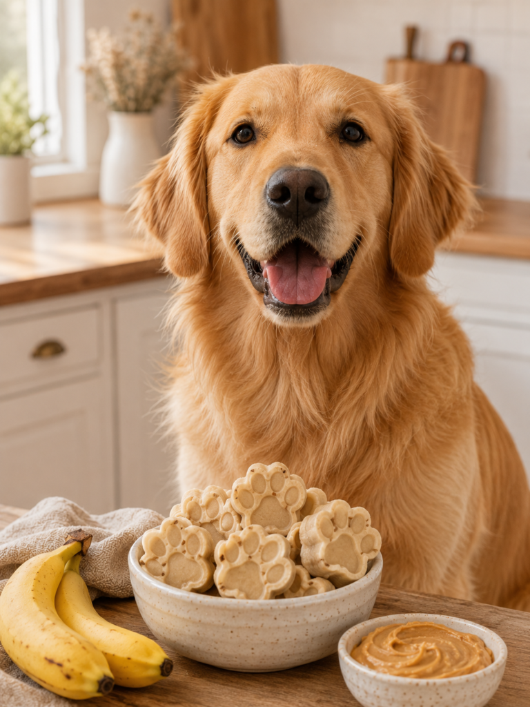 dog enjoying homemade peanut butter banana frozen treats