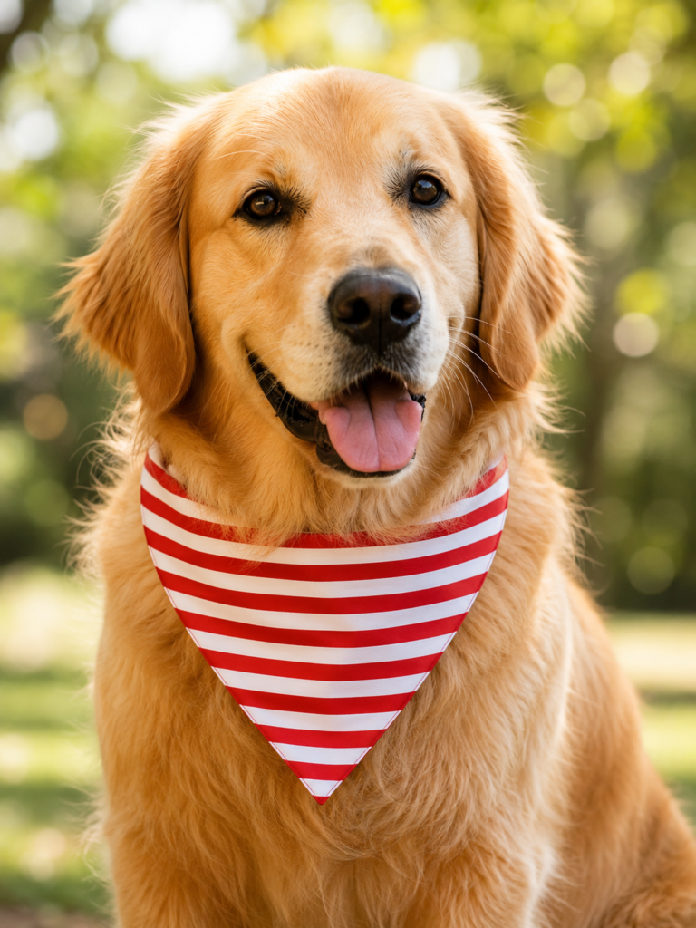 Close-up of Lionet Paws red striped dog bandana