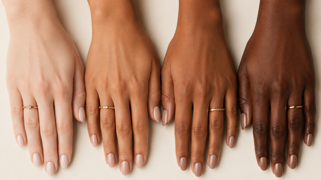 Nude nail polish shades for fair medium olive and deep skin tones