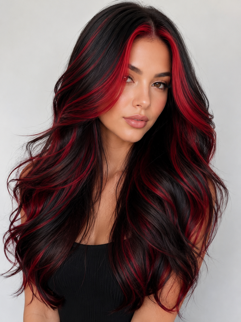 black and crimson red wavy hairstyle