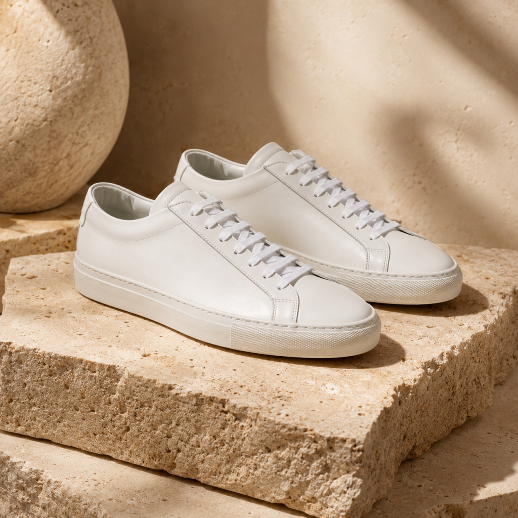 Common Projects Achilles Low Italian white leather sneakers for minimalist luxury outfits