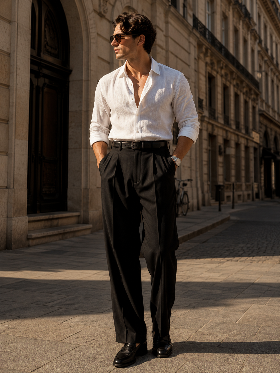 Old Money Men’s Outfit Guide: How to Master Quiet Luxury Style with a White Shirt & Wide-Leg Trousers
