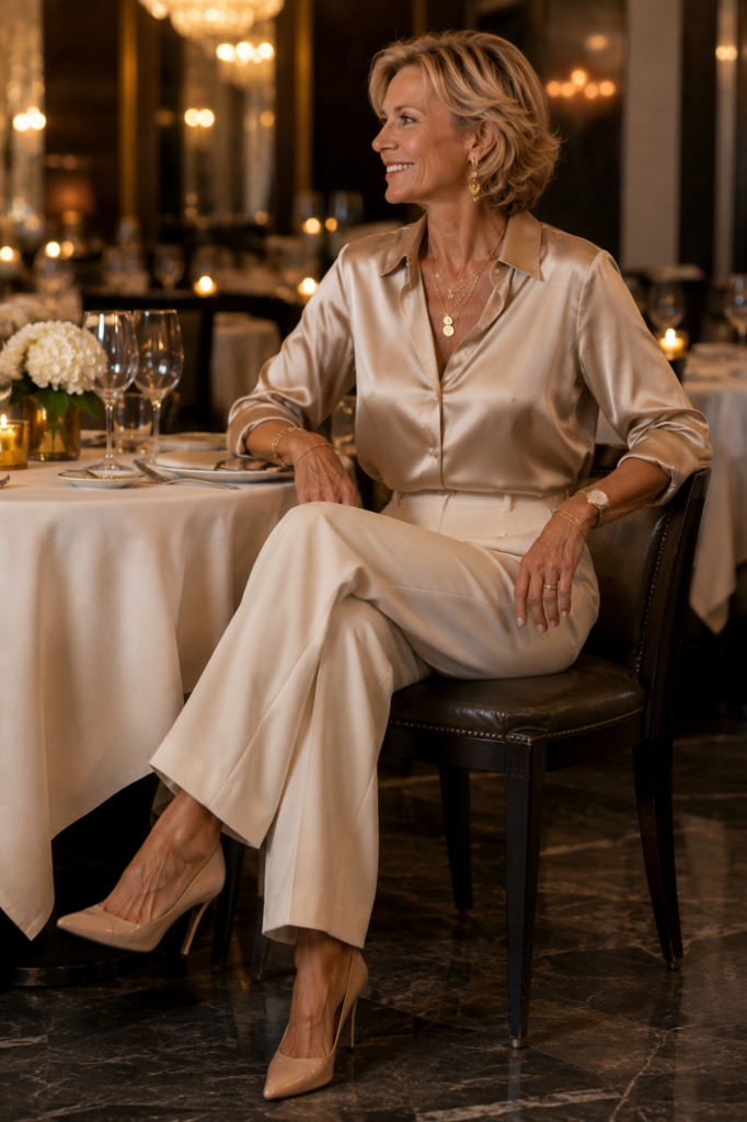 Black and gold quiet luxury evening outfit