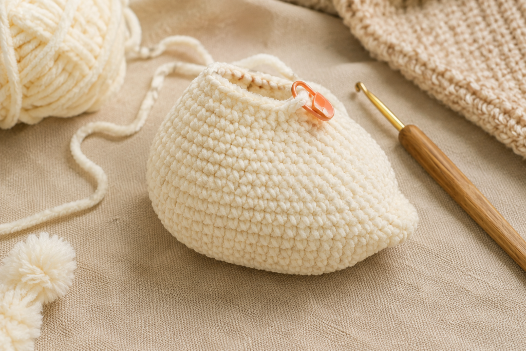 Small orange crocheted beak and feet for a duck amigurumi
