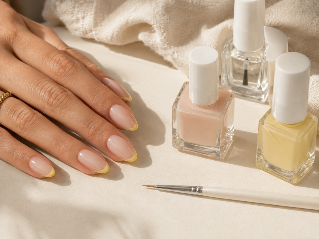 DIY butter yellow French tip manicure tutorial