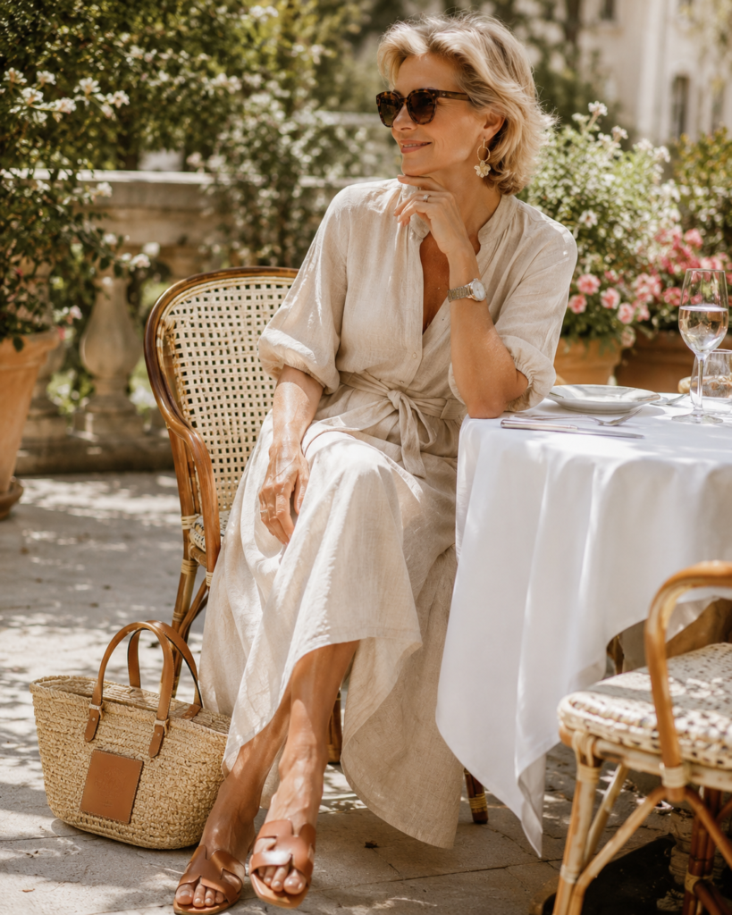 Linen midi dress for birthday lunch