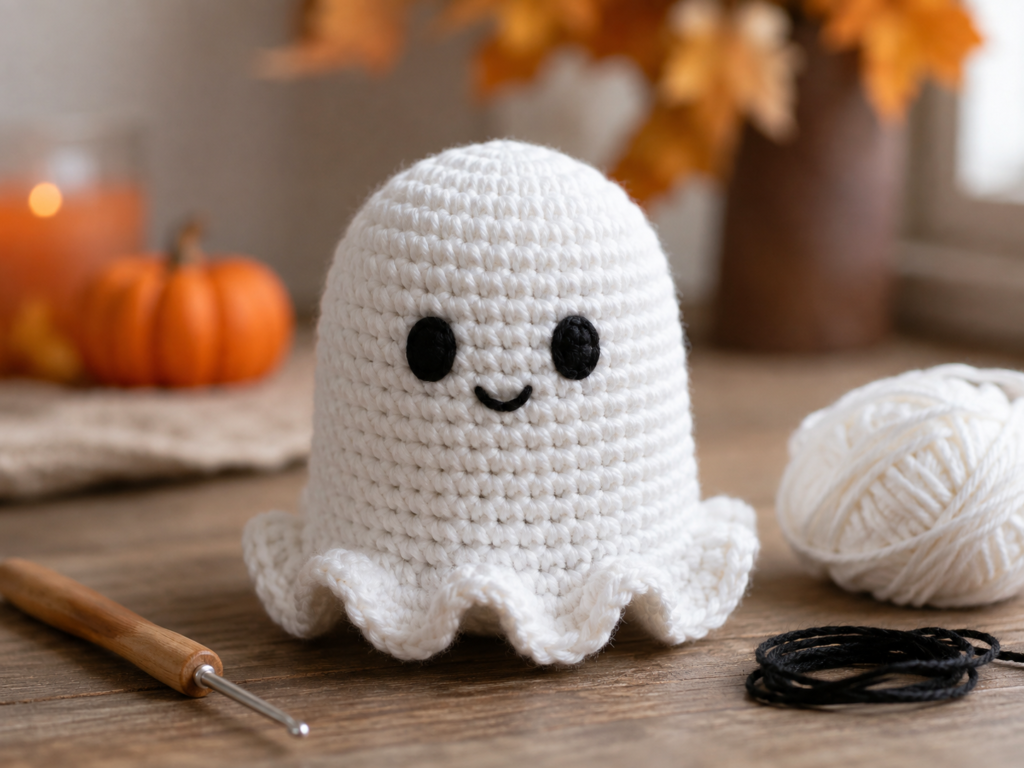 Cute white crochet ghost pumpkin Halloween decoration