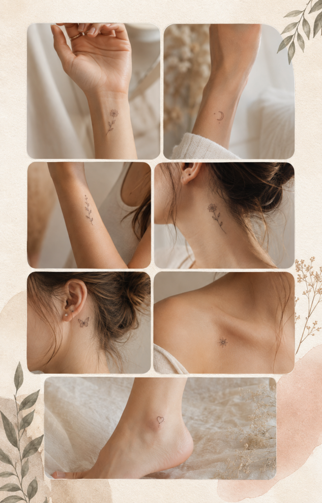 Minimalist tattoo placement ideas for the wrist, neck, ankle and behind the ear