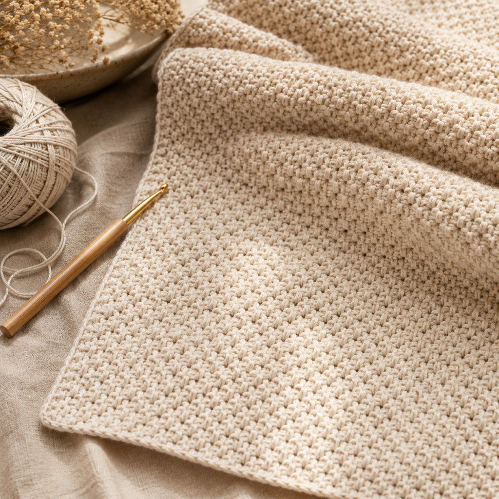 Moss stitch crochet blanket for beginners