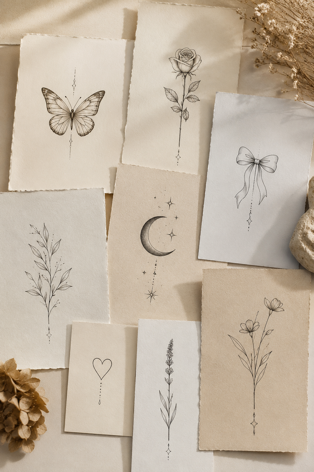 31 feminine tattoo ideas featuring delicate butterflies, flowers, bows and fine-line designs
