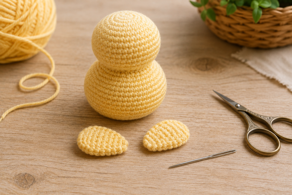 Adding fiberfill stuffing to a crochet duck amigurumi body