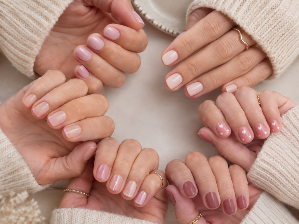 Cute pink nail ideas for short nails with French tips, hearts and minimalist details