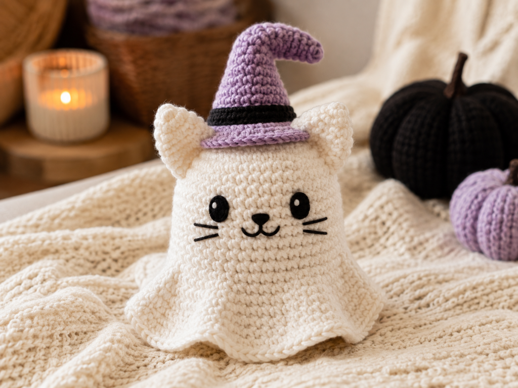 Minimalist ghost crochet wall hanging for Halloween