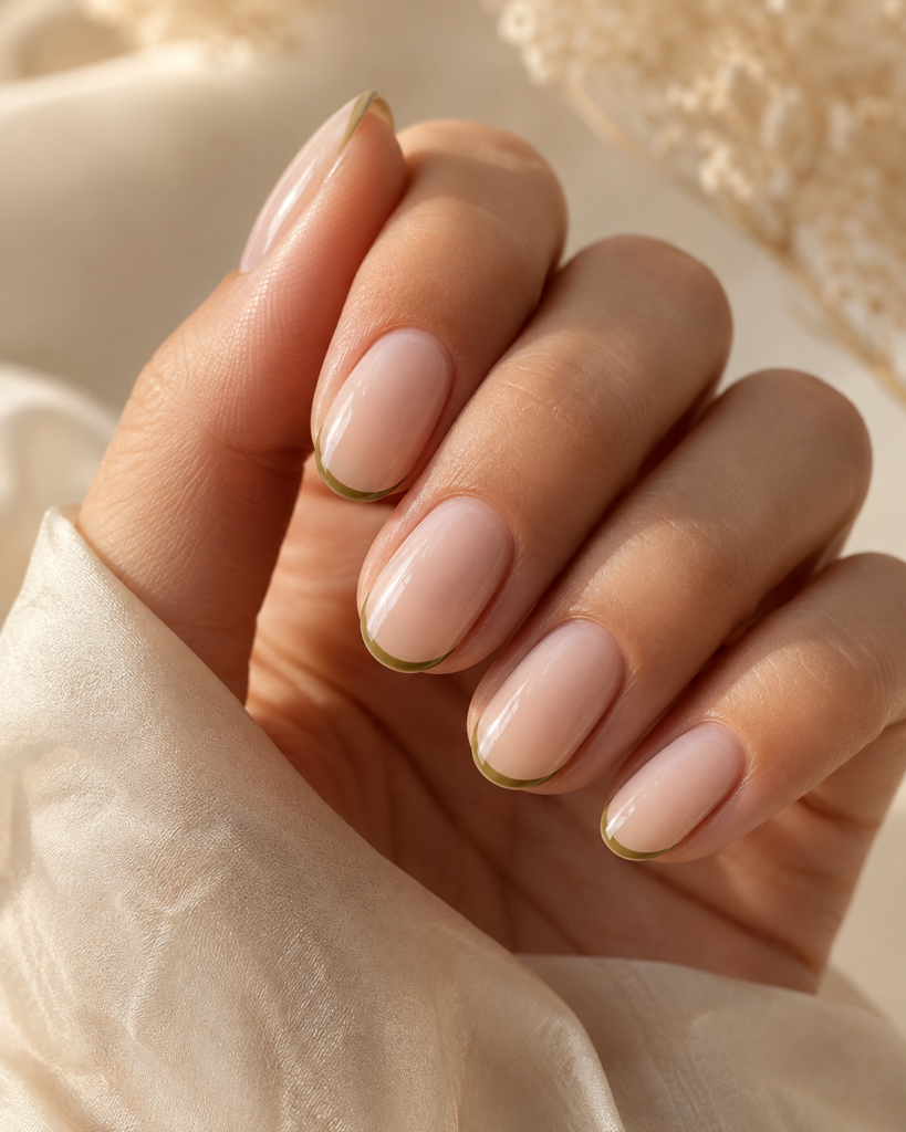 Olive Green Micro French Nails