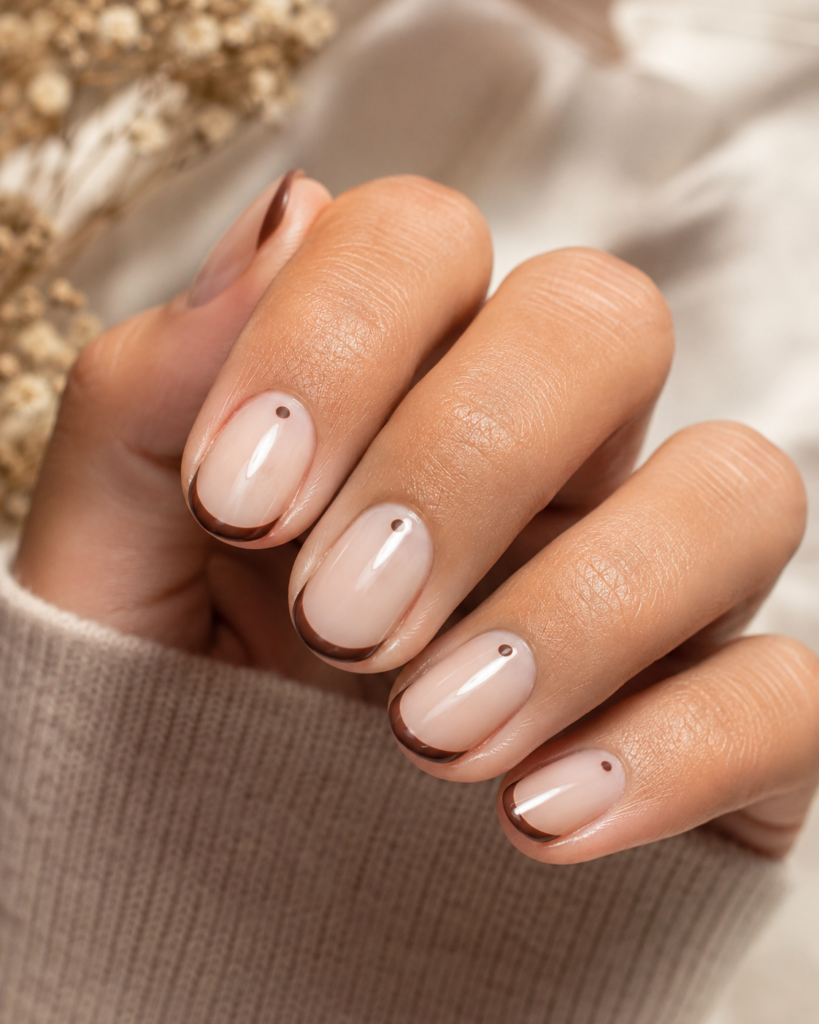Milky Nude Nails With Brown Details