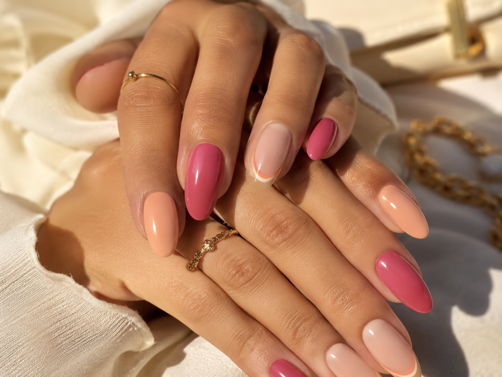 Raspberry pink and peach nail ideas for the end of summer