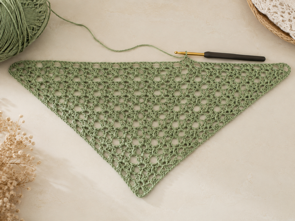 Triangular crochet bandana growing with increasing rows