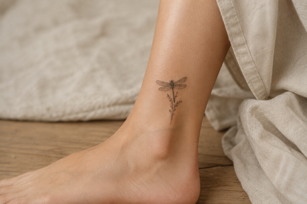 Small Dragonfly Ankle Tattoo