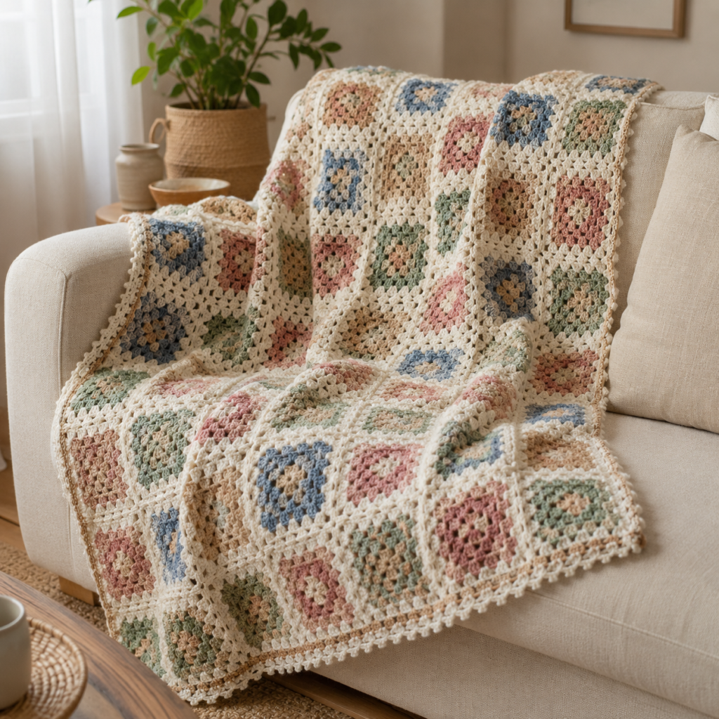 Easy granny square crochet blanket for beginners