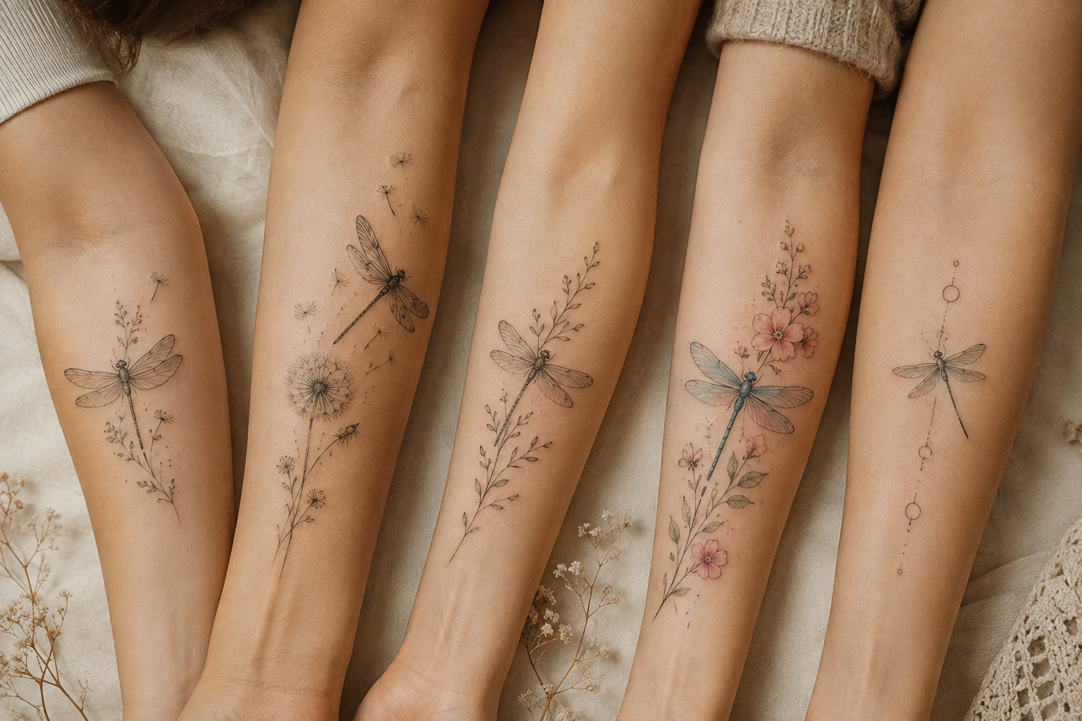 Collection of delicate dragonfly tattoo ideas for women