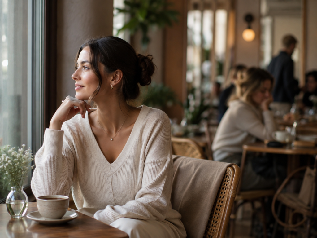 Woman confidently focusing on her own journey instead of comparing herself