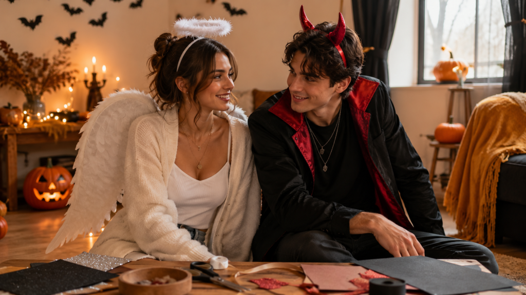 Easy DIY Halloween costume ideas for two using simple clothing and accessories
