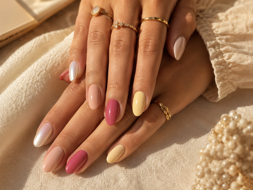 Elegant end-of-August nail inspiration with feminine summer-to-fall colors