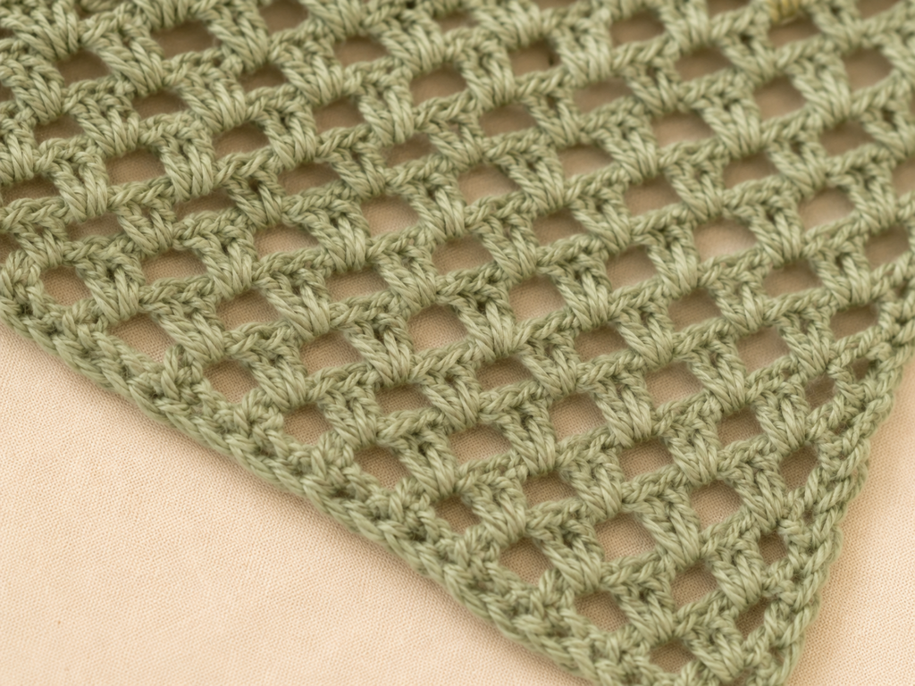 Adding a cream crochet border and ties to a green triangular bandana