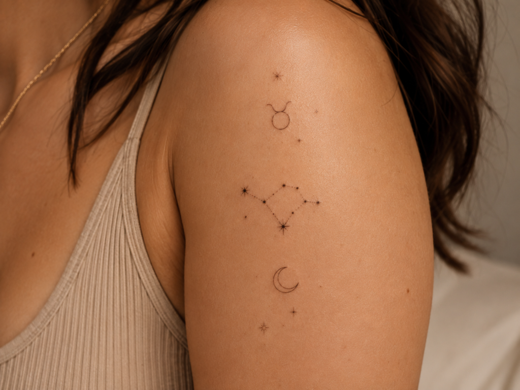 Minimalist zodiac tattoo ideas featuring tiny glyphs and delicate constellation designs